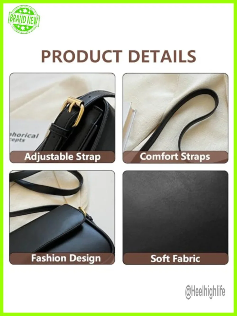 Saddle Shoulder Bag Vegan Leather Purse Hobo Handbag Zipper Clutch with 2 Straps